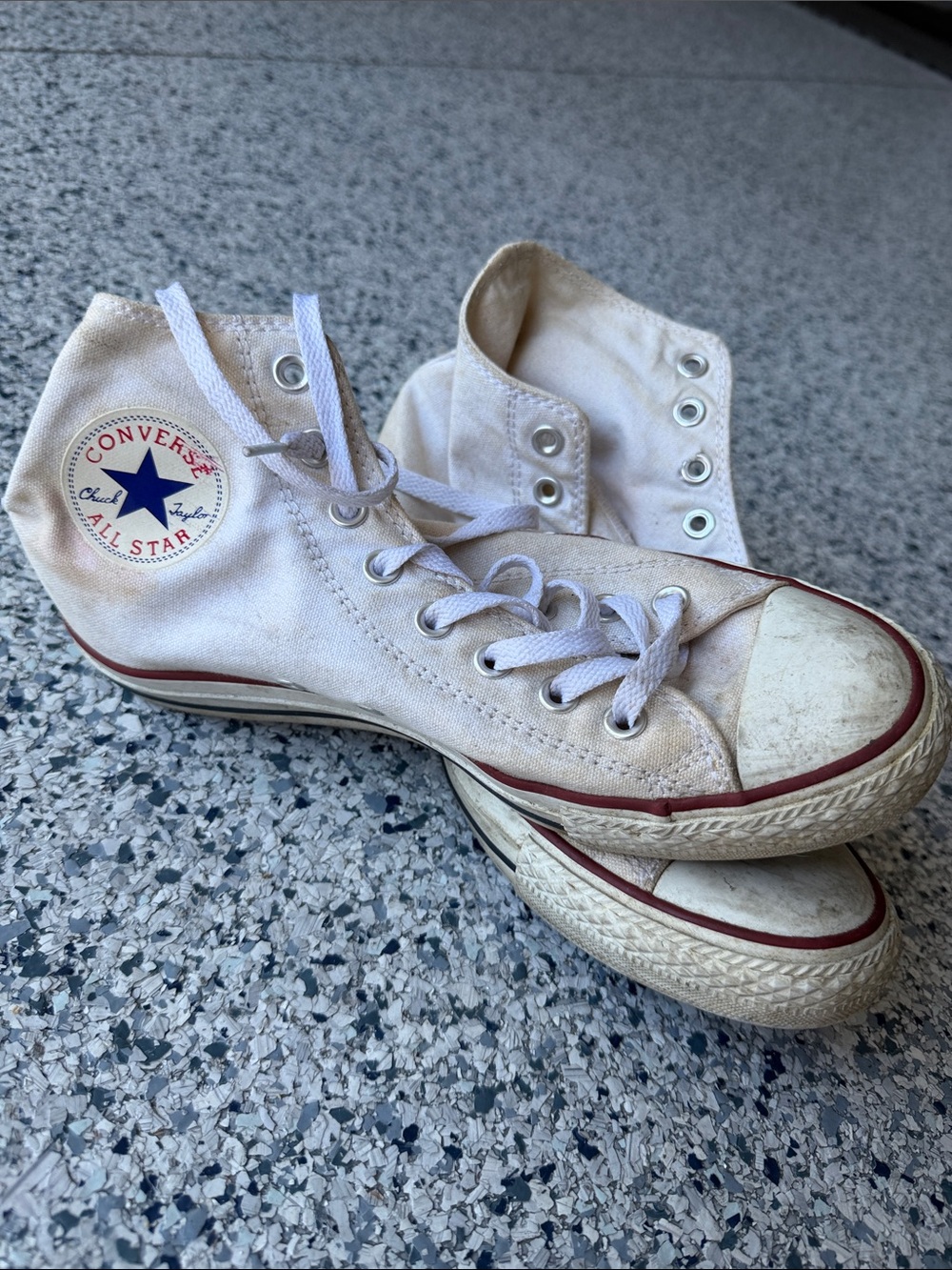 Converse High Top Sneakers - Cream with Red Stripe